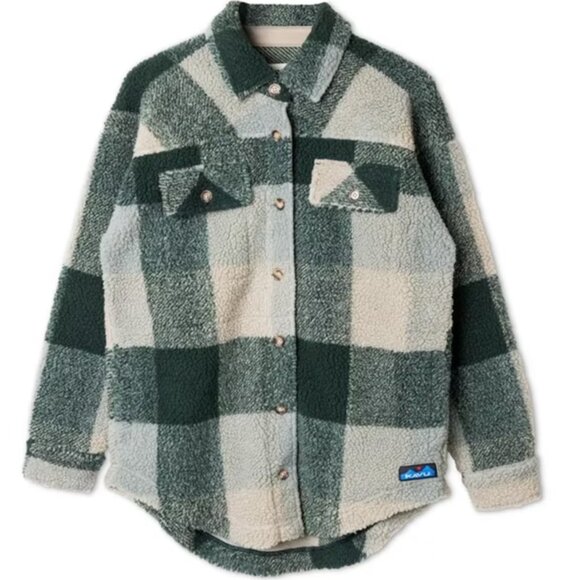 New Kavu Northern Sky - Green & Gray Checkered Fleece Jacket - Women’s Large - Picture 1 of 13